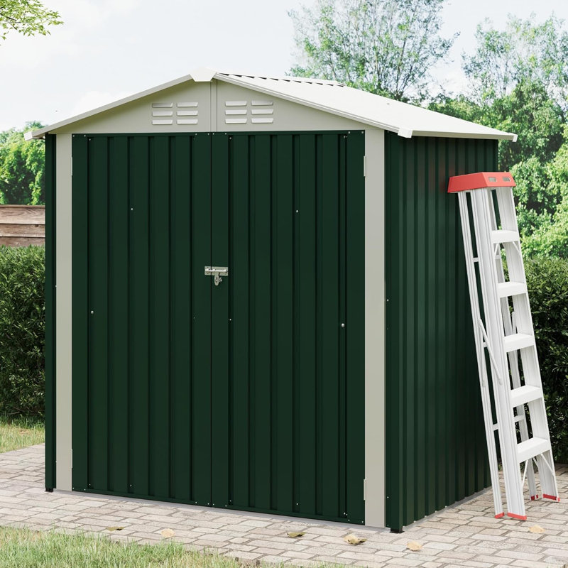 6 Ft Outdoor Storage Shed, Garden Tool Storage Shed with Sloping Roof and Double Lockable Door, Outdoor Sheds with Panel Protection for Backyard Garden Patio Lawn