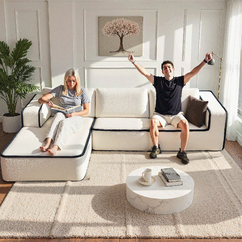121" Boneless Oversized Modular Cloud Couch With Chaise, L-Shaped Deep Seat Sofa, Wide Armrests, Memory Foam, No Assembly