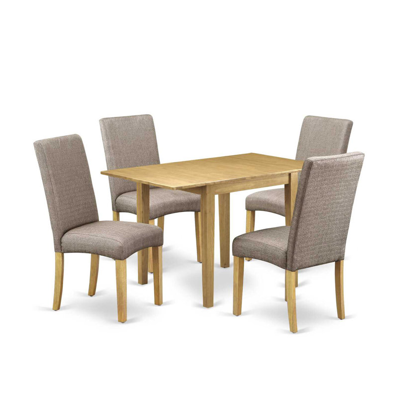 L'ensemble de table de cuisine 5 pièces pour 4 personnes comprend une table de salle à manger rectangulaire avec Dropleaf et 4 chaises Parson en tissu de lin kaki foncé, chêne