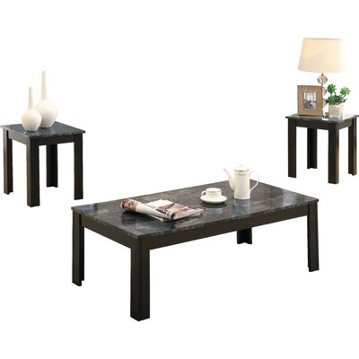 Table Set, 3pcs Set, Coffee, End, Side, Accent, Living Room, Laminate, Grey Marble Look, Black -  Monarch Specialties, I 7843P