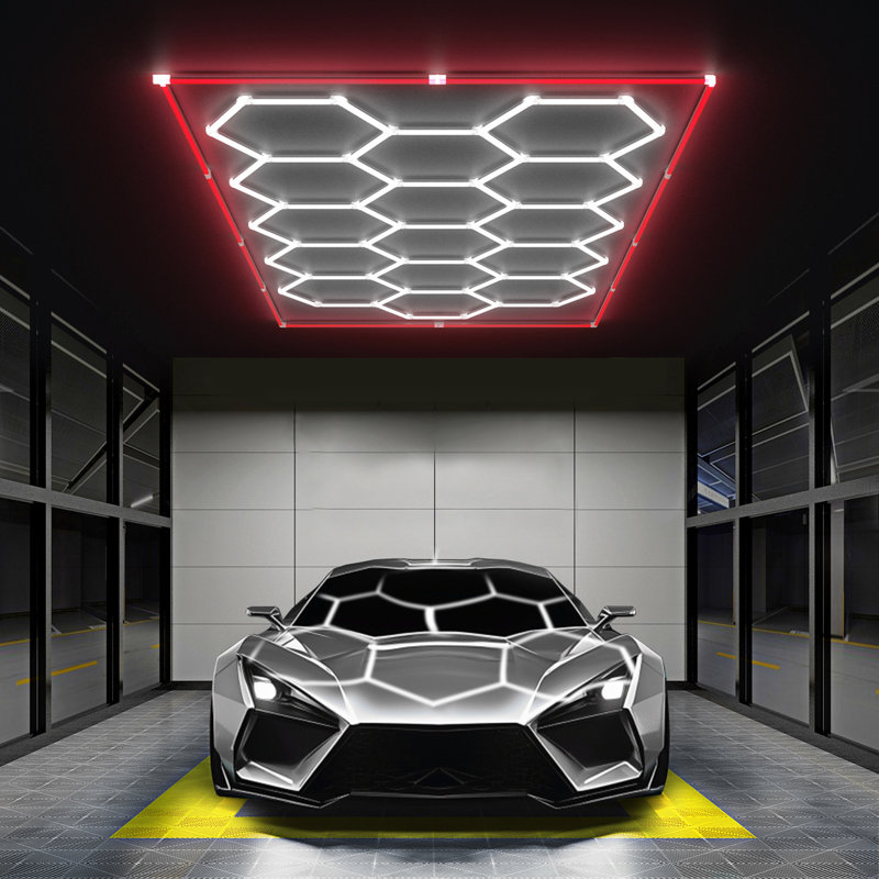 624W Hexagon LED Garage Light – Ultra-Bright Honeycomb Ceiling Lighting, 62,400LM Flicker-Free Daylight, DIY Plug-In Installation for Garage, Workshop, Basement, Car Detailing & Showrooms