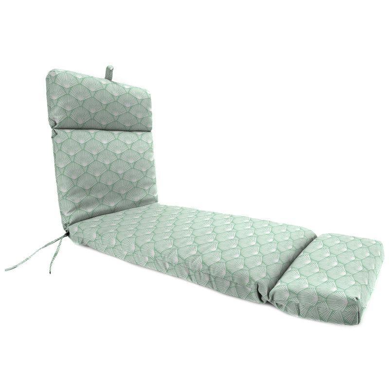 72" x 22" Outdoor Chaise Lounge Cushion with Ties and Loop, Lugana Seagreen Ikat