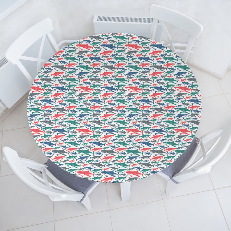 Bungalow Rose Fish Fitted Round Tablecloth Multicolor