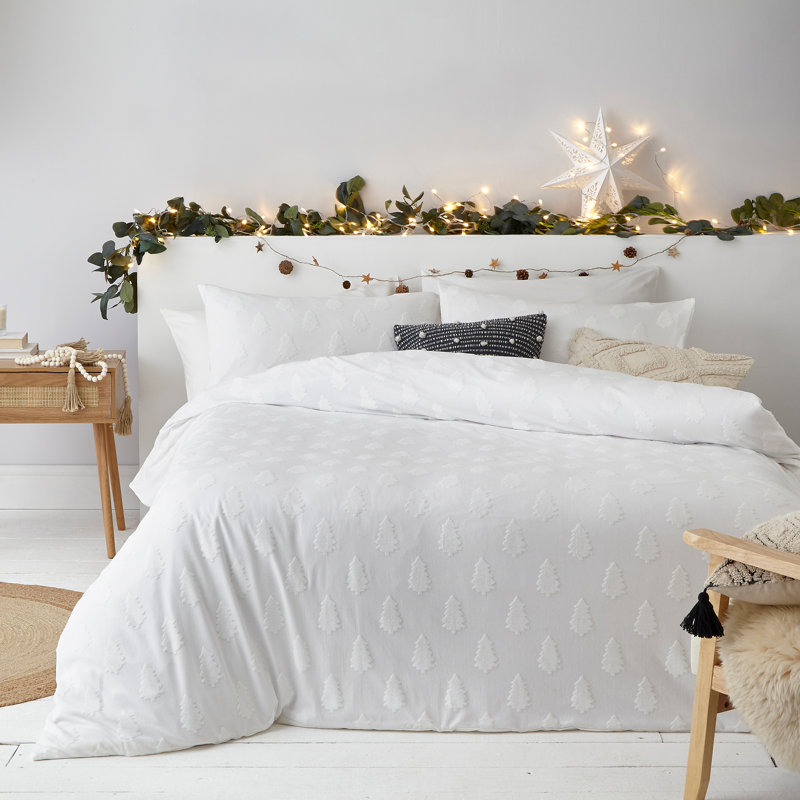 Jan Cotton Floral Duvet Cover Set with Pillowcases, Super King - 2 Standard Pillowcases, Pine White