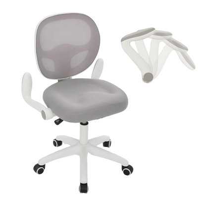 Ergonomic Desk Chair with Flip-Up Arms, Adjustable Mesh Study Chair, Saddle Seat Swivel Computer Chair for Ages 5-13, Bedroom & Home Office, Light Grey