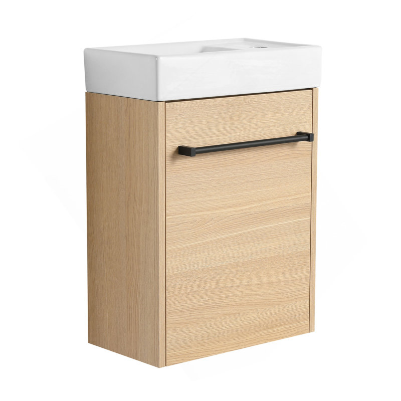 Meuble-lavabo mural 16 po avec lavabo en céramique et porte d'armoire à fermeture en douceur, pour petite salle de bain, 16"