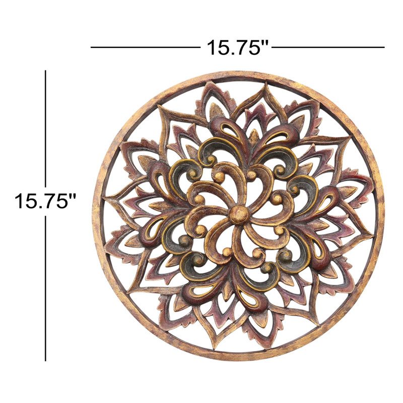 Bungalow rose lotus antique, panneau de relief en bois sculpté à la main