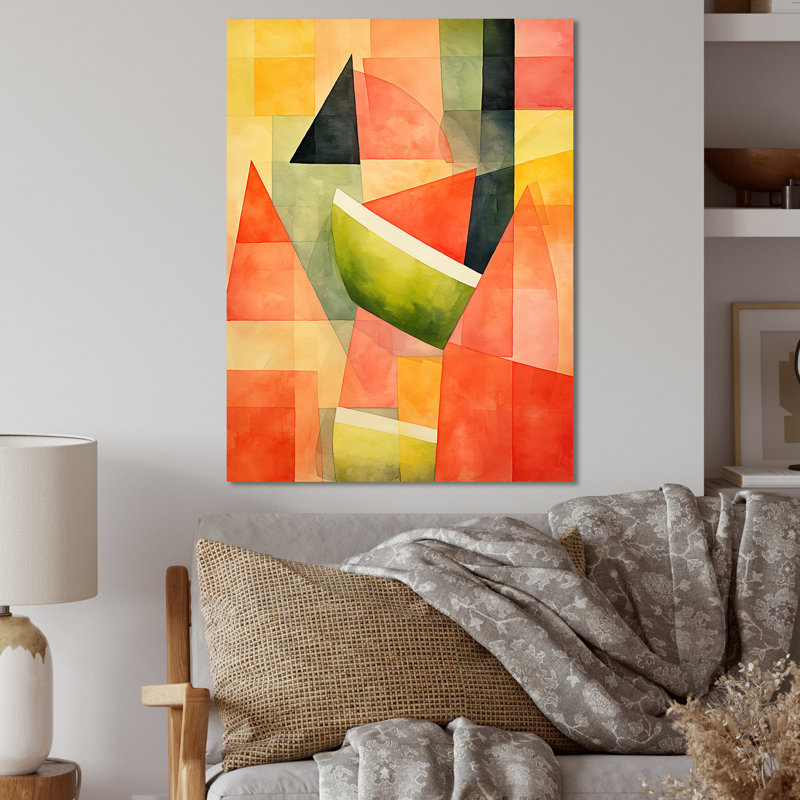 Motif de pastèque rouge géométrique 1 - Melon, H 32 po x l 24 po x P 1 po