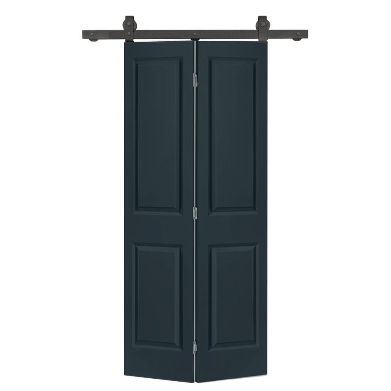 Porte de grange pliante à panneaux en panneau de fibres à densité moyenne avec ensemble de quincaillerie d'installation