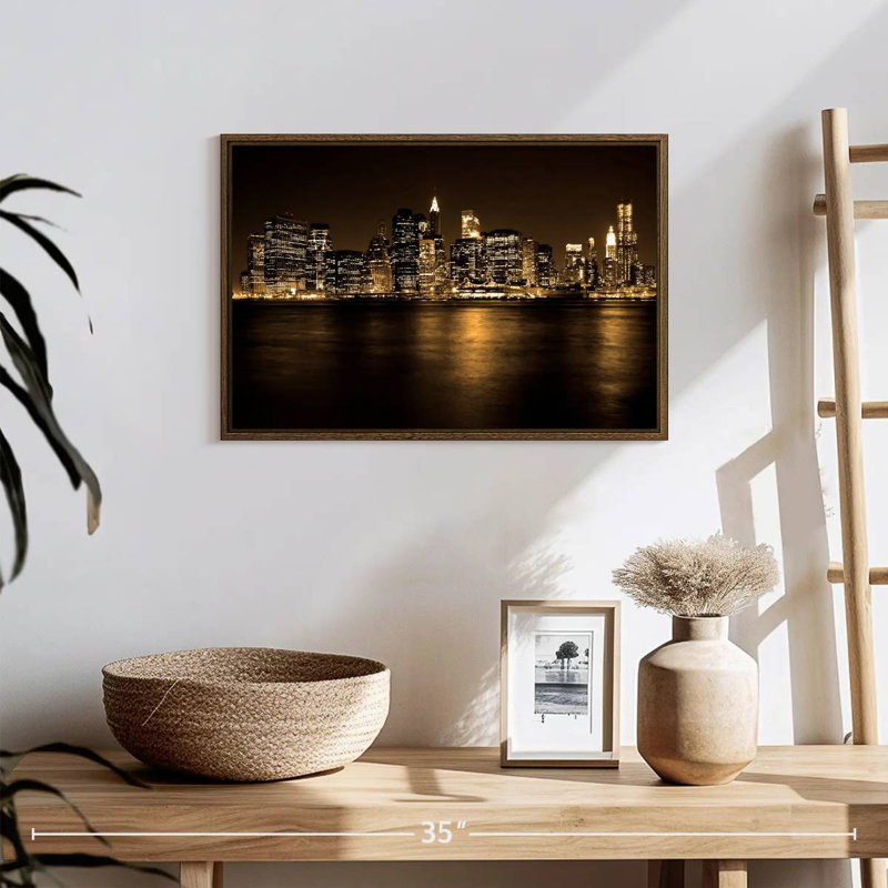 Manhattan, New York, 19 po x 13 po, Cadre flottant en noyer