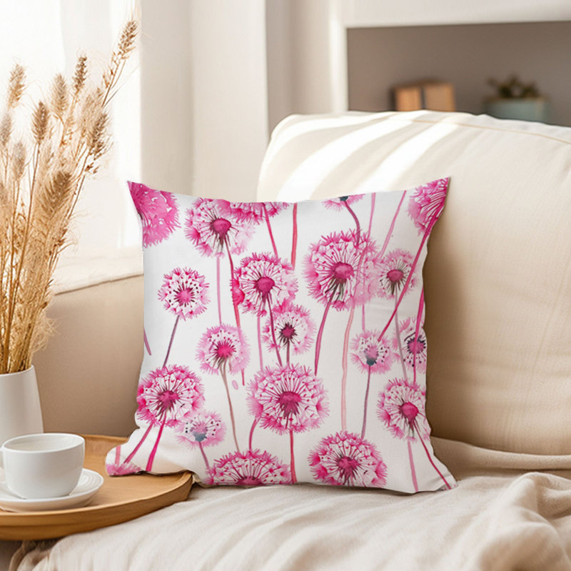 Botanical Pink Dandelions V Modern, 16"H x 16"W