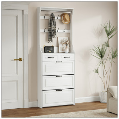NEW White Colour Shoe Cabinet  With 3 Doors 2 Drawers With Hanger,Large Space For Storage