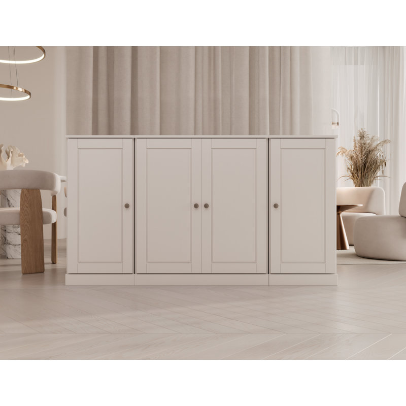 100% Solid Wood 65" Sideboard with Solid Doors, 2-Drawers and Adjustable Shelves, White