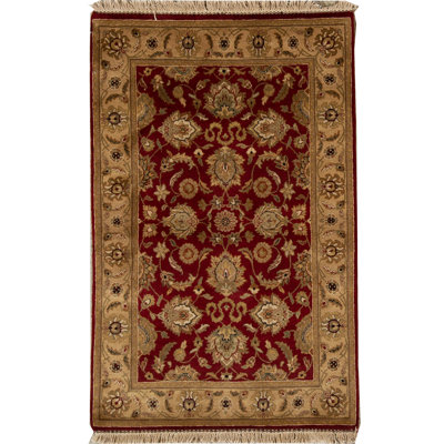 Tapis rouge et beige noué à la main de haute qualité