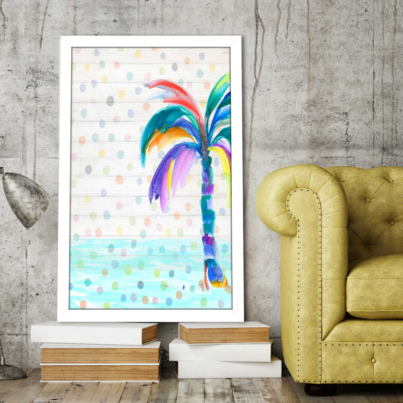 « funky palm on points i », reproduction de peinture à l’aquarelle encadrée en acrylique, H 31,5 po x l 31,5 po x P 1 po