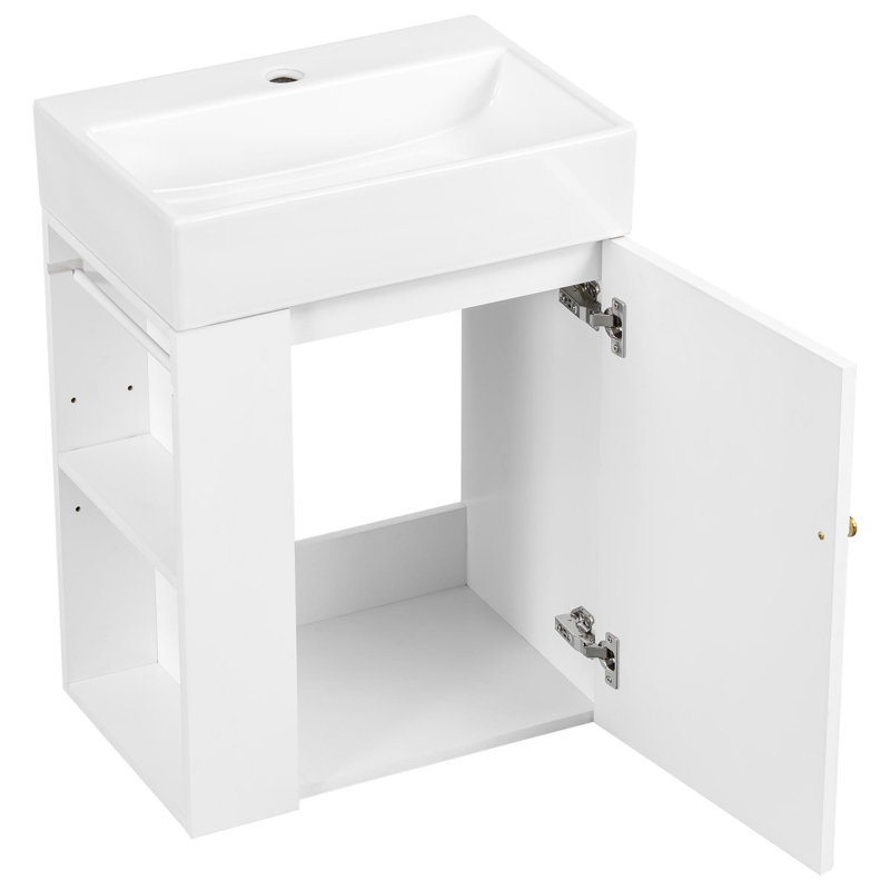 Wall-Mounted Bathroom Vanity with Diamond-Patterned Doors, White