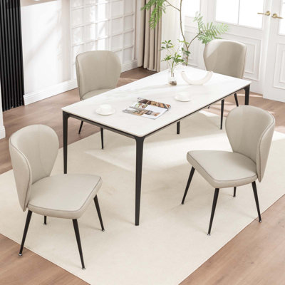 Ensemble de 4 chaises de salle à manger rembourrées, chaises de cuisine modernes avec dossier incurvé, chaises de salle à manger en similicuir pour restaurant, cuisine, salon, café