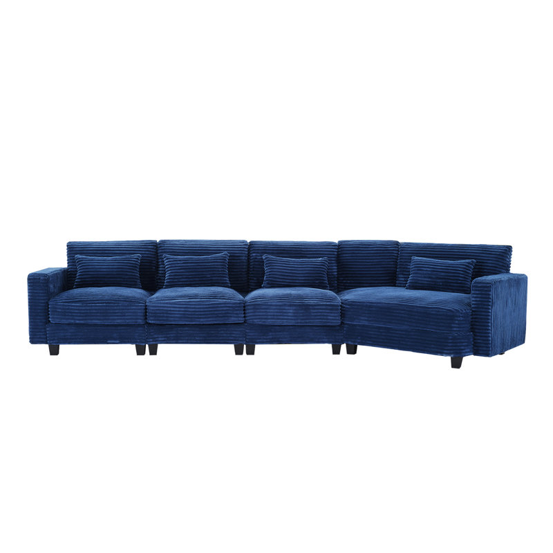 Redenius 154" Curved Corduroy Sectional Sofa Seater for 5, Navy Corduroy