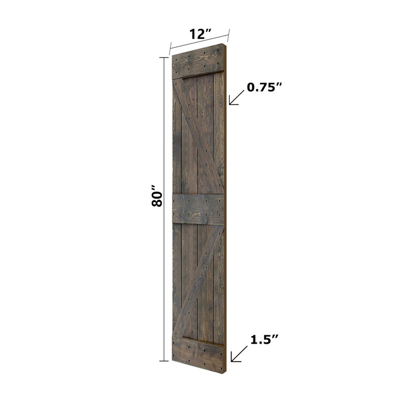 Porte de grange pliante en bois massif de style K avec trousse de quincaillerie - assemblage requis, Gris fumé, 24 po x 80 po