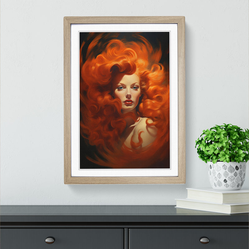 Red Headed Woman Surrealism - Framed Print, Oak, 64cm H x 46cm W x 2cm D