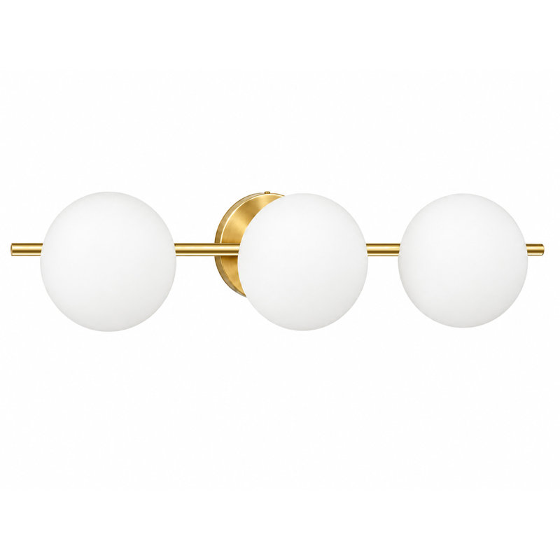 Éclairage pour meuble-lavabo moderne en or brossé 3 lumières 24 po avec abat-jour en verre blanc, base G9