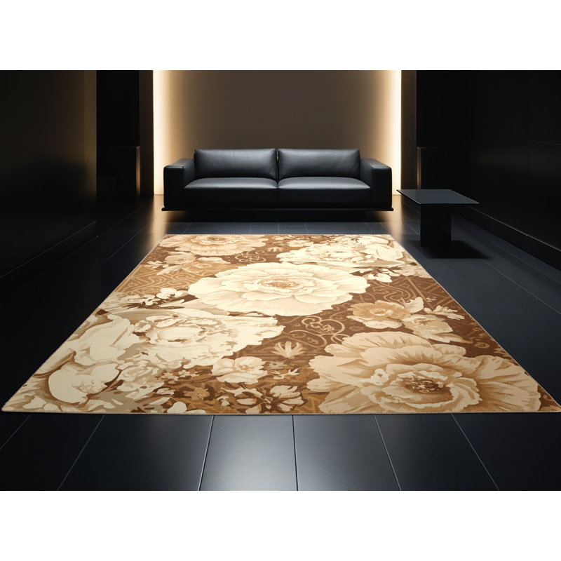 Tapis floral beige lavable à la machine Ottwell Carnation Florentiner, 5x7