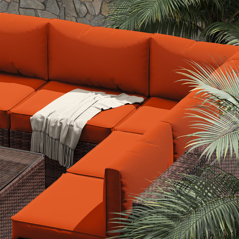 14-Piece Outdoor 4'' Cushion Cover Set, Only Covers, Orange