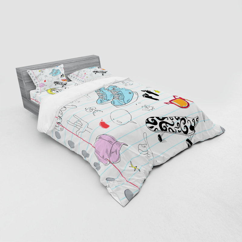 Ensemble de housse de couette doodle, Housse de couette grand + 3 pièces supplémentair