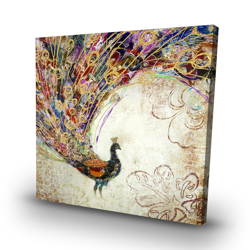 Peacock with feathers - 32"x32" art on canvas