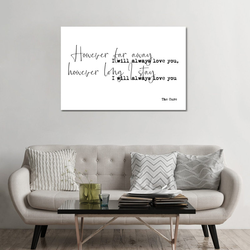 « Love Song »-impression d’art textuel, H 32 po x l 48 po x 1,5 po, Toile tendue, Pas de tapis