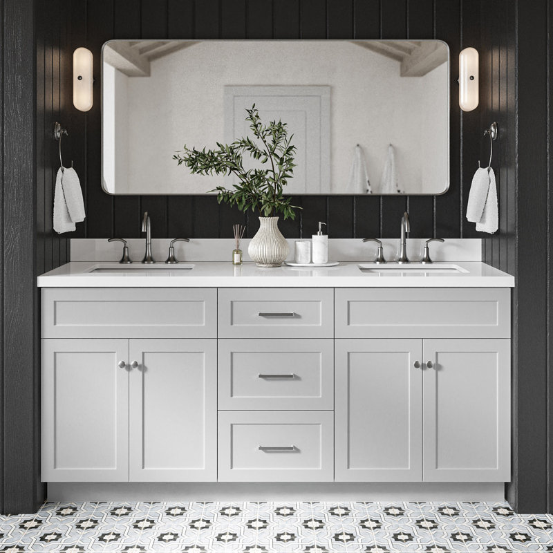 Hamlet 73'' Double Bathroom Vanity with White Quartz Top, Gray