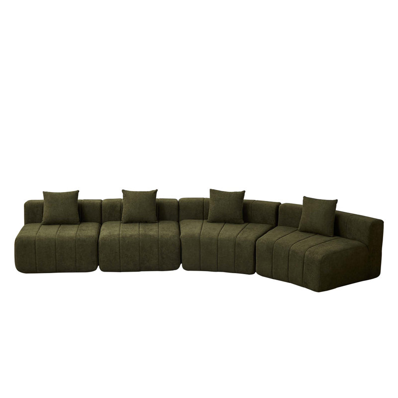 Canapé modulaire courbé Chenille, Chenille - Vert, H 29 po x l 153,5 po x P 33 po