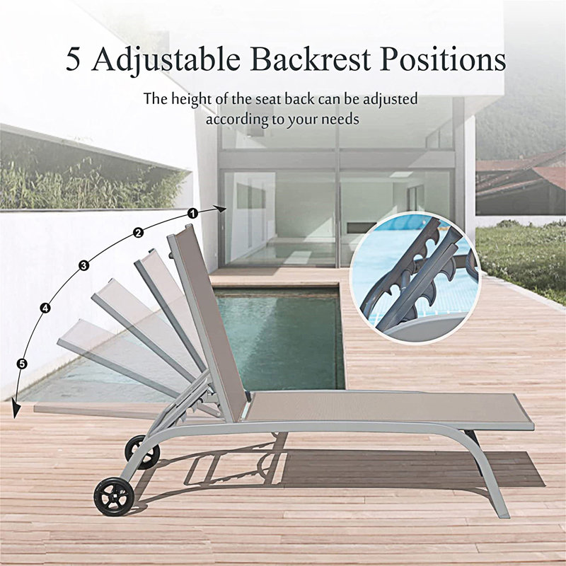 Set Of 3 Outdoor Chaise Lounge, Lounge Chairs With Wheels, Pool Lounge Chairs, Pool Lounge Chairs, Khaki