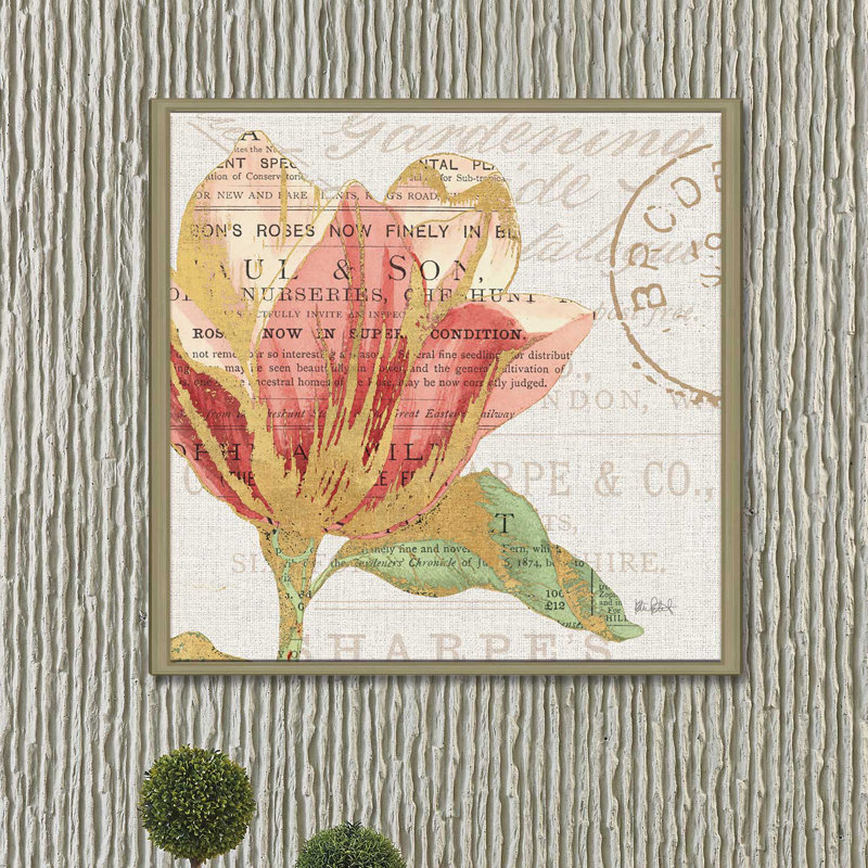 «Bookshelf Botanical III», impression, H 21,5 po x l 21,5 po x P 2 po, Cadre flottant champagne