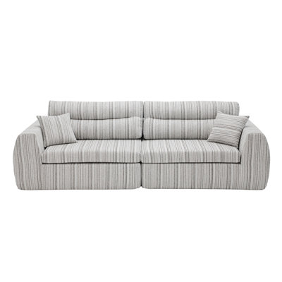 Striped Boucle Compressed Sponge Sofa 3-Seater Modern Upholstered Couch with Throw Pillows