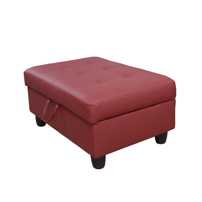 Orella 34" Wide Faux Leather Vegan Leather Rectangle Tufted Hinged Flip-Top Storage Ottoman Bench, Red