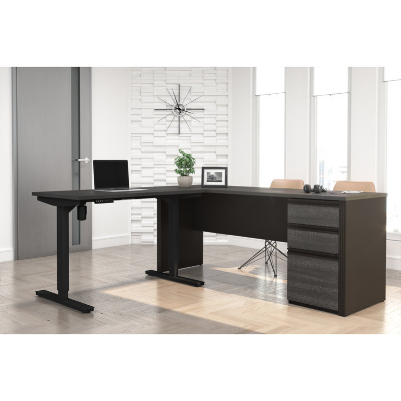 Ornello Adjustable L-Shaped Standing Desk, Bark Gray/Slate