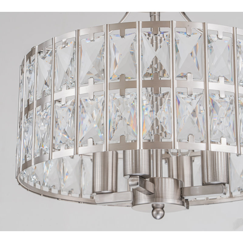 Elonso 12.5" W 4-Light Crystal Semi Flush Mount, Satin Nickel