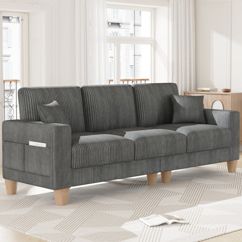  Canapé surdimensionné en velours côtelé de 101 pouces avec 3 sièges, sans outil, structure en bois massif et pieds en bois massif - gris