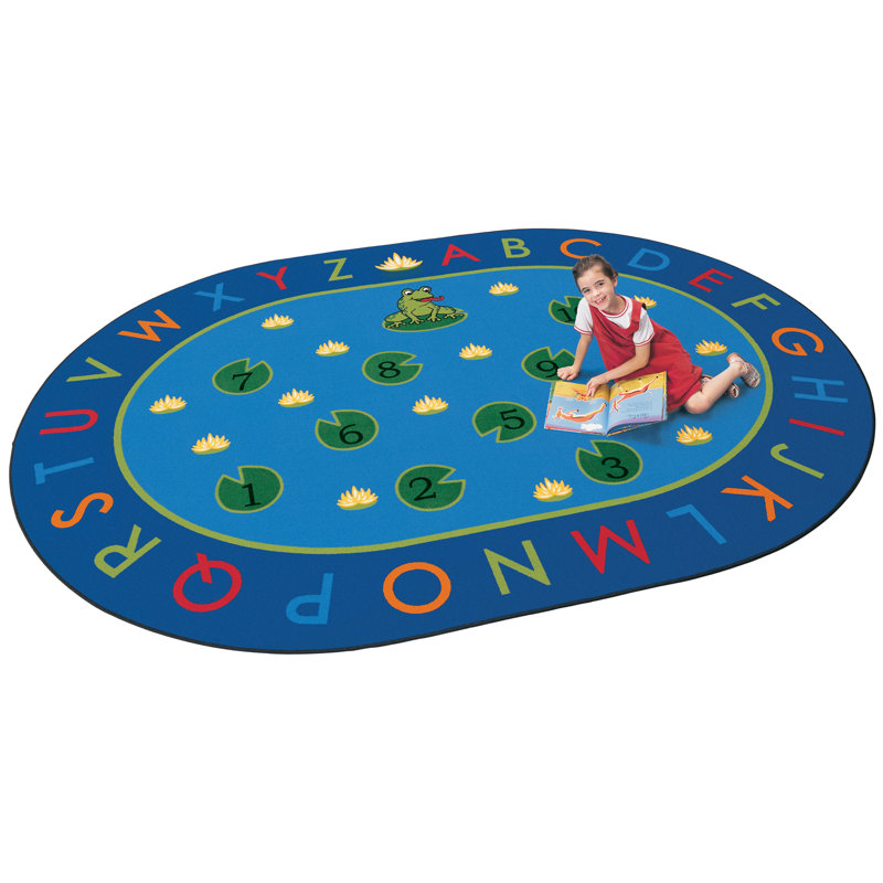 Tapis bleu touffeté Hip Hop Counting Frogs Literacy, Ovale 6 pi 9 po x 9 pi 5 po
