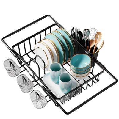 Expandable Stainless Steel Dish Rack Over the Sink, Black