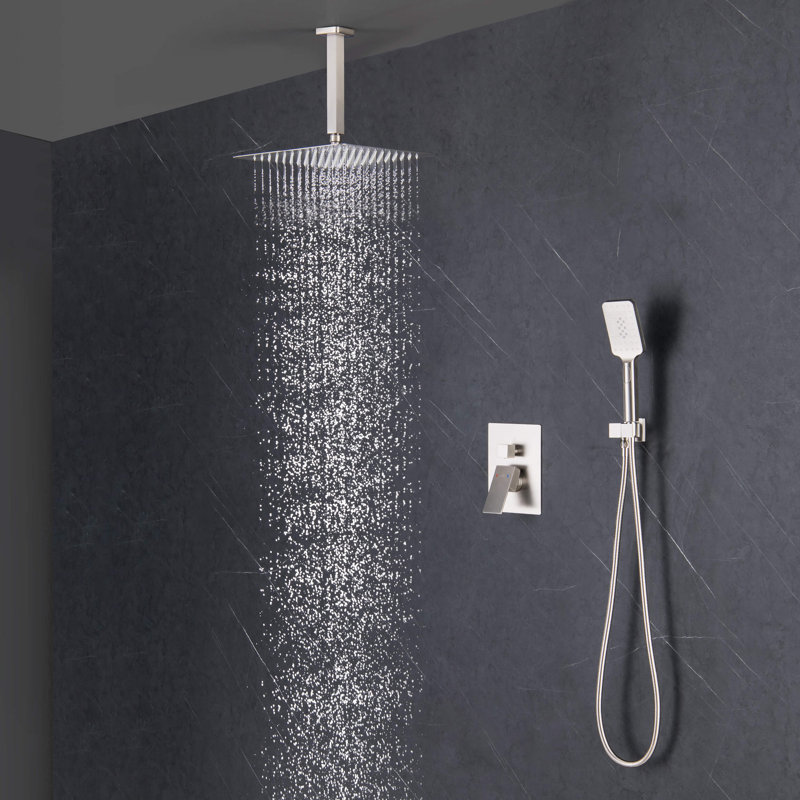 Dual Function Complete Shower System with Rough in-Valve, Brushed Nickel