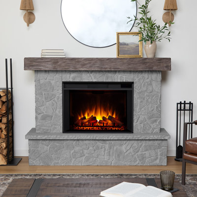 Real Flame Odette 64" Grand Electric Fireplace, Natural Look of Stacked Stone
