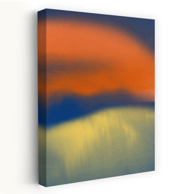 Paysage abstrait en néon, orange, jaune, bleu, abstrait, paysage contemporain coloré, art mural
