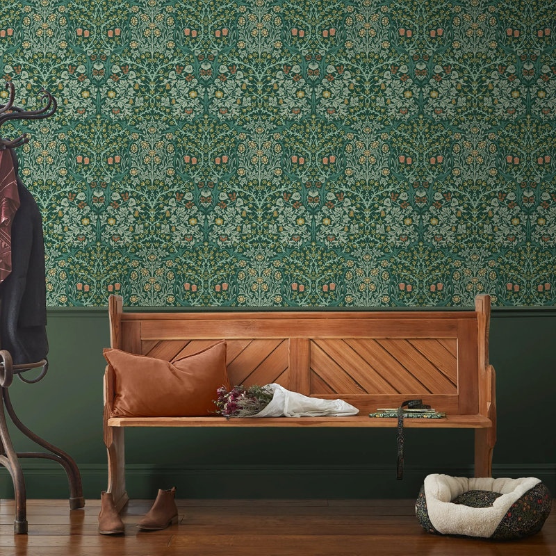 William Morris At Home Blackthorn Floral Wallpaper, Dark Green