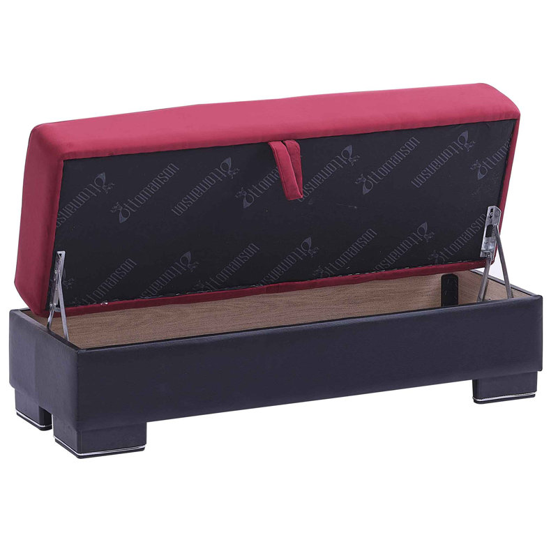 Repose-pieds rembourré en tissu avec rangement Legacy, Bourgogne / microfibre noire