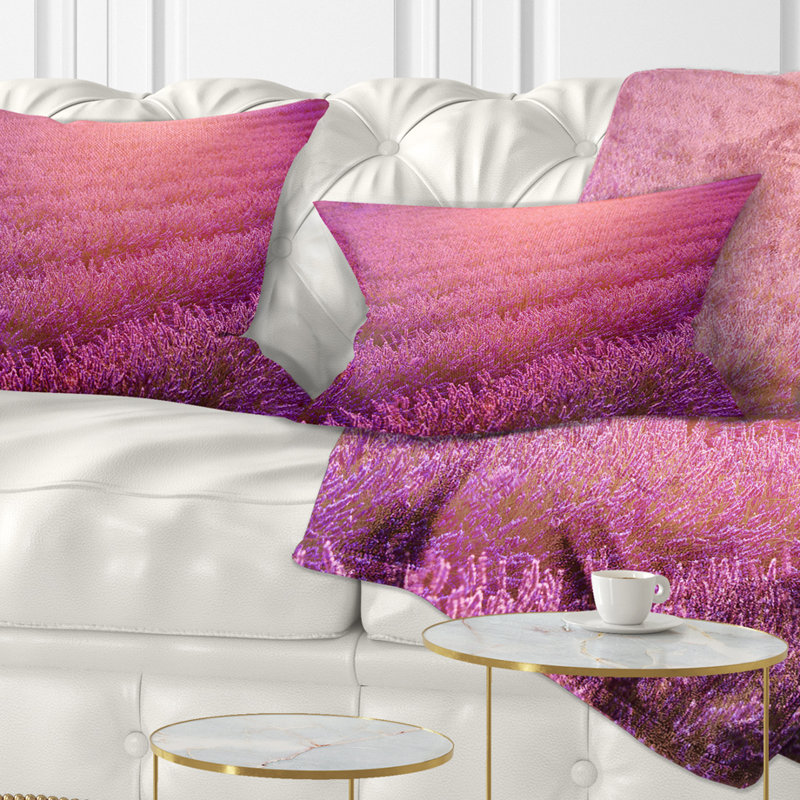 Housse et insert de coussin floral champ de lavande et rayon de lumière