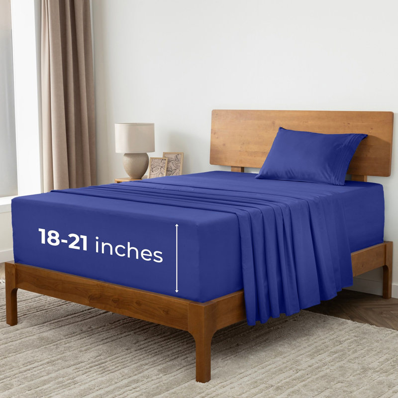 Ensemble de draps Mellanni 1800, Ensemble de draps pour lit simple avec deux taies , Bleu impérial