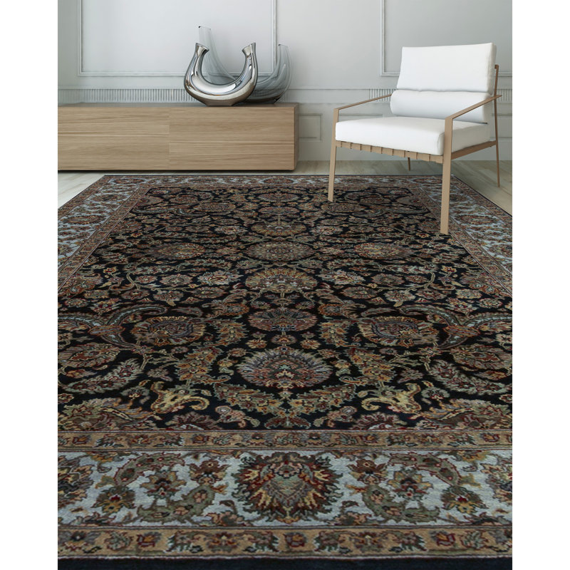 Kingsbury Wool Oriental Area Rug in Black/Teal/Beige