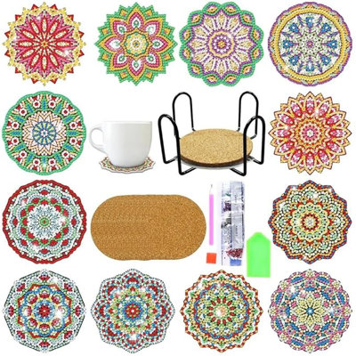 Set of 12 5D Diamond Painting Coasters Medallion Coasters DIY Diamond Coasters Kit